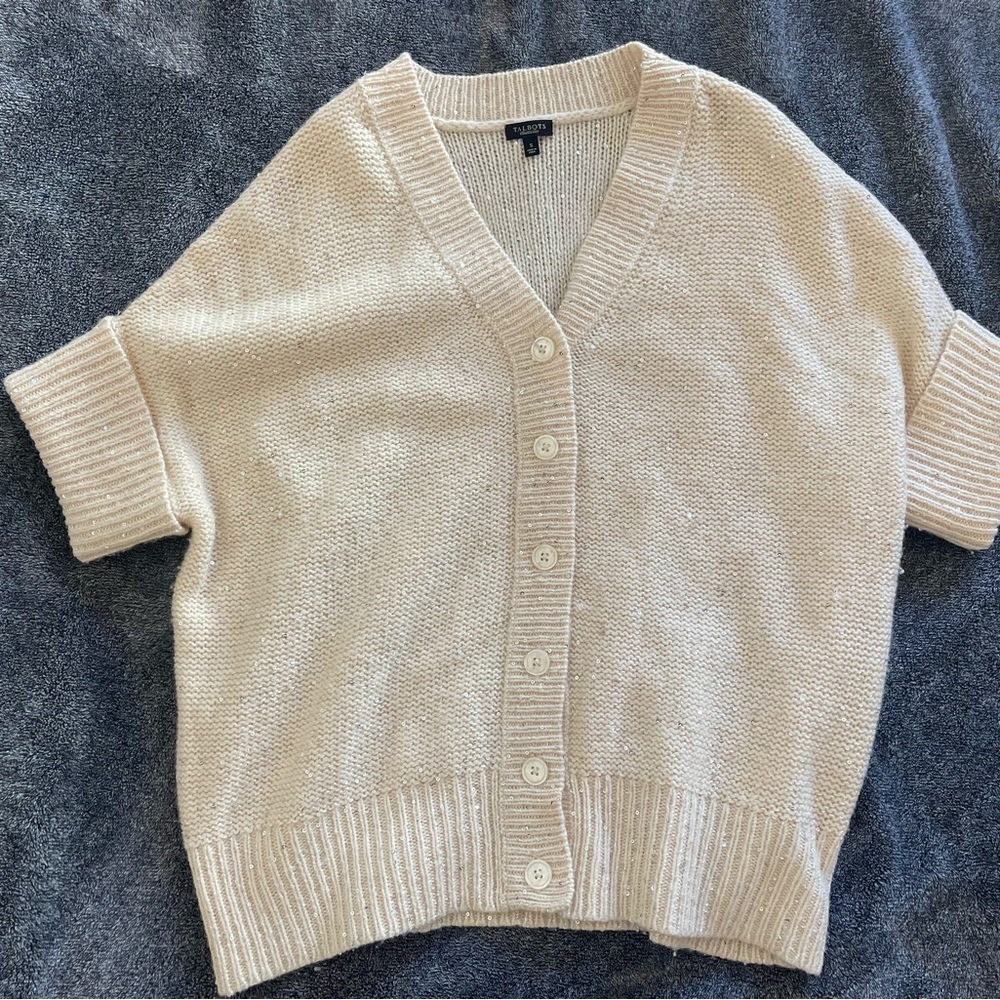 Talbots Cream Short Sleeve Cardigan